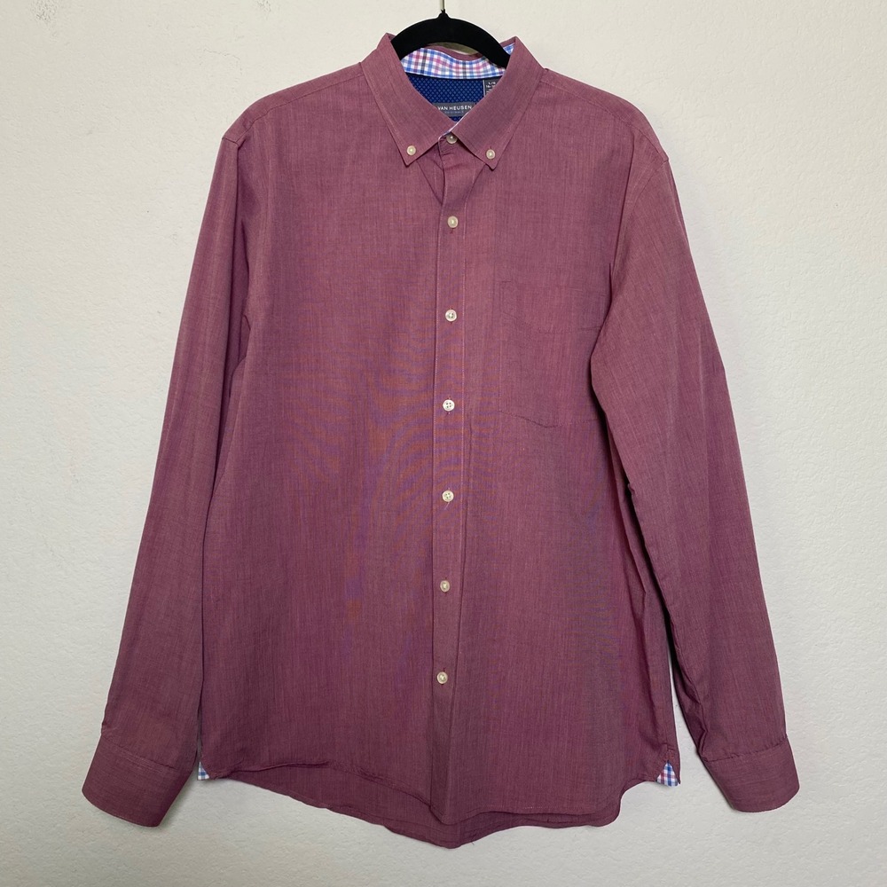 Van Heusen Redish Slim Fit Button down Mens Large Long Sleeve Polished Workwear